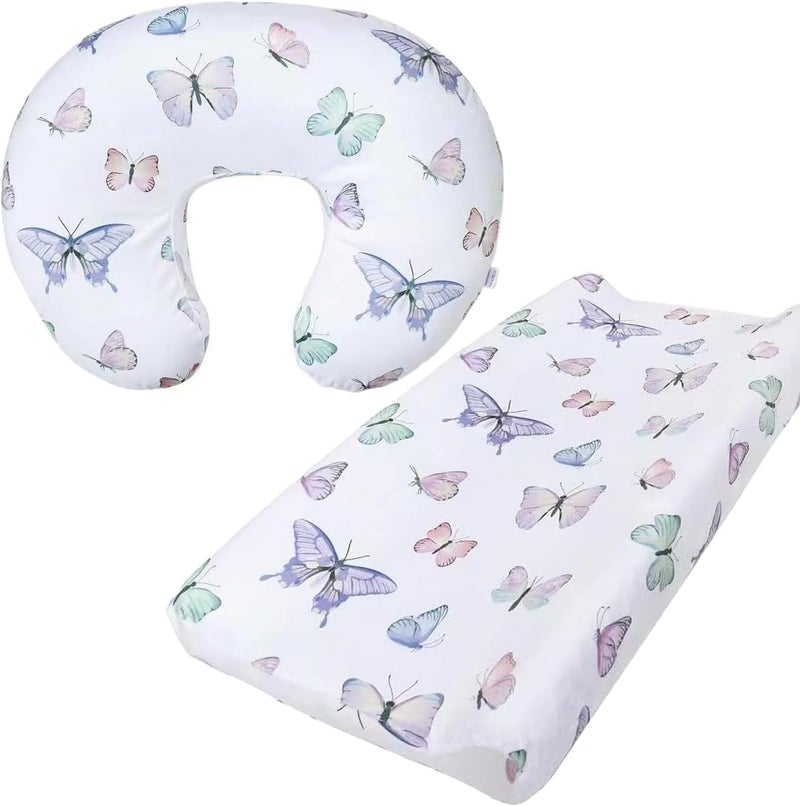 iEvolve Minky Nursing Pillow Cover Breast Feeding Pillow Cover Slipcover U Shape for Baby Boy Girl,Cover Only(Pillow & Pad Cover Butterfly, Pack of 2) - Image 1